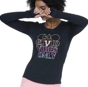Women's DISNEY Minnie Mouse GOOD VIBES ONLY Black Long Sleeve Shirt, Heartsoul - Picture 1 of 6