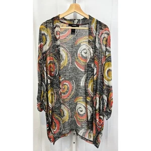 NUEVO CON ETIQUETAS ALI MILES Estampado Remolino Frente Abierto Cárdigan Topper Túnica Transparente Multicolor S - Imagen 1 de 11