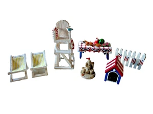 Collections Etc. 7 PC Doll House Beach Furniture Miniature - Picture 1 of 15