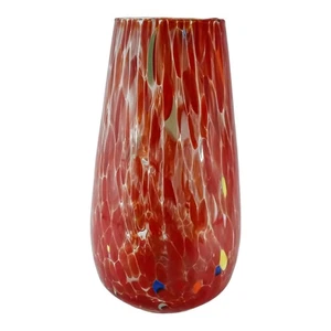 Large Murano Glass Vase Red Multi Millefiori 22cm - Picture 1 of 7