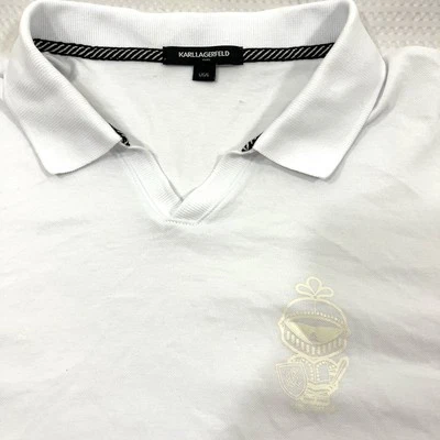 Karl Lagerfeld Men's Polo Shirt Large V-Neck White Short Sleeve Golf Preppy Flaw - Image 1 of 4