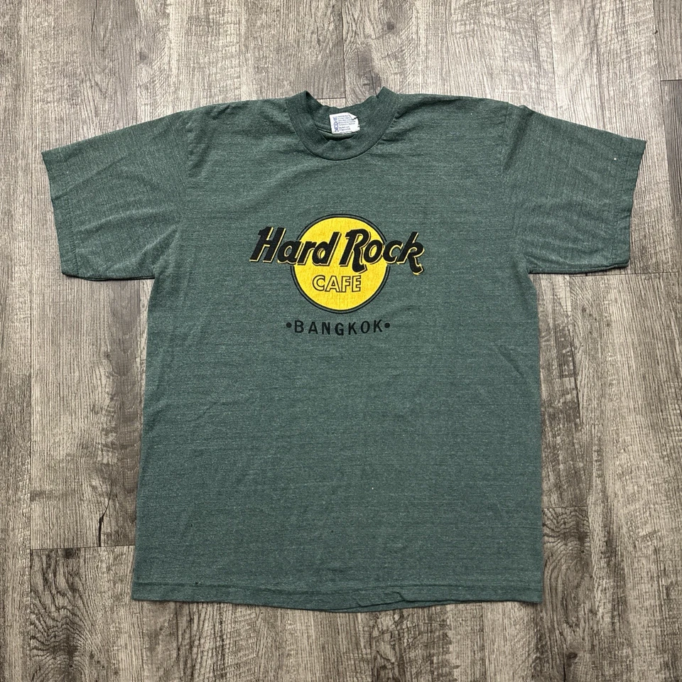 Camiseta Vintage Años 90 Hard Rock Café Bangkok Tailandia Verde Grande Foto 1 de 4