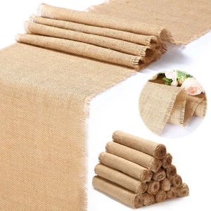 15 Pack Burlap Table Runners Bulk 12 x 71 Inch Rustic Jute Tablerunner Khaki ... - Picture 1 of 7