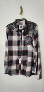 Camicia di flanella a quadri originale Harley Davidson paillettes grunge biker spazzatura regalo - Foto 1 di 8