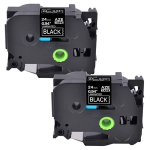 2PK 0.94" Compatible for Brother TZ-355 TZe-355 White on Black Label Tape 24mm - Picture 1 of 8