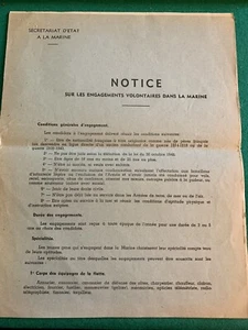 Document VICHY : Secrétariat D’État à La Marine NOTICE D’ENGAGEMENT VIERGE WW2 - Picture 1 of 8