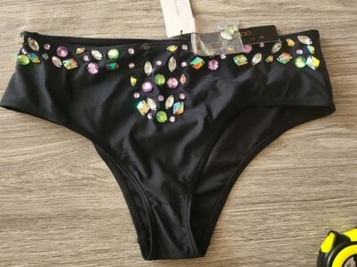 Preciosos pantalones de bikini BOOHOO deslumbrados con joyas nuevos con etiquetas negros talla 10 Foto 1 de 4