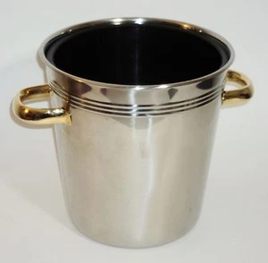 Cubo de hielo de acero inoxidable 18/10 con revestimiento manijas en tono dorado estilo Art Deco  - Imagen 1 de 8