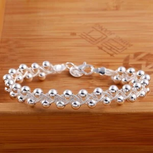 925 Sterling silver Bracelet Beautiful bead chain for woman fashion fine jewelry - Picture 1 of 7