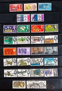 GRAN BRETAGNA 1963-1965 QEII 9 SET COMPLETI DI FRANCOBOLLI COMMEMORATIVI USATI GBC2 - Foto 1 di 2