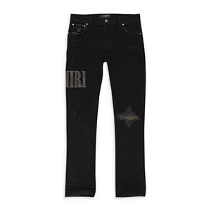 NWT AMIRI CAMO APPLIQUE BLACK STRAIGHT JEANS SIZE 8Y $690 - Picture 1 of 5