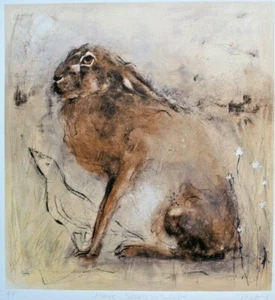Janet Treby. Signed Artist Proof Serigraph. Hare Study With Crow - Picture 1 of 4
