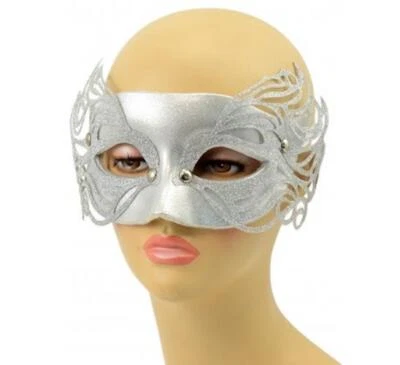 Mardi Gras Mask - Silver - Butterflies - Metal Filigree - Costume Accessory - Image 1 of 2