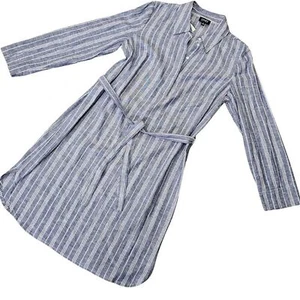 JONES NEW YORK Linen blend Belted Shirtdress Blue White Striped Preppy Beachy M - Picture 1 of 9