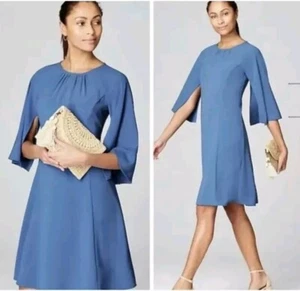 NWT J Jill x Christian Siriano Women’s Plus Size 1X Blue Sea Split Sleeve Dress - Picture 1 of 13