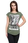 Womens Grunge T-Shirt with Graphics Basic Loose Top with Decorative Seams FB341