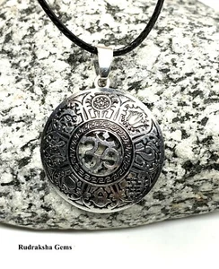 TIBETAN BUDDHIST OM & 8 LUCKY SYMBOLS BRASS PENDANT AUM AUHM YOGA BOHO NECKLACE - Picture 1 of 6