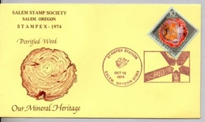 PETRIFIED WOOD STAMP STAMPEX STATION 10/13/1974 SALEM OREGON STAMP SOCIETY COVER - Picture 1 of 1