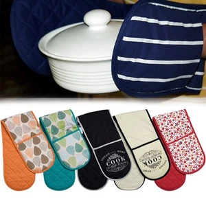 NEW Double Oven Gloves 100% Cotton Oven Mitts Kitchen Pot Holders Heat Resistant - Picture 1 of 20