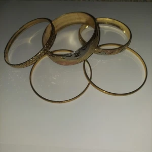 Gold Color Tone Bracelet Set of 5 - Picture 1 of 4