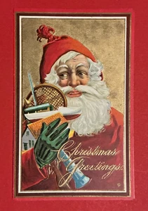 Präge-AK Ansichtskarte, Weihnachtsmann grüne Handschuhe, Geschenke, ca.1915 - Bild 1 von 2