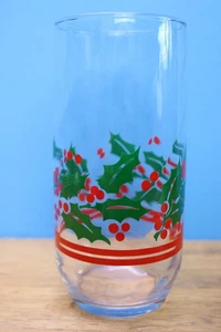Libbey 6 " Glass Tumbler (s) Holly Berry Red Bands Swirl Optic Christmas Glasses - Picture 1 of 4