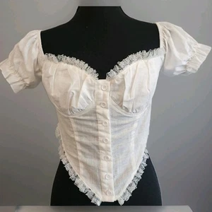 White Corset M Crop Top Milkmaid Peasant Steampunk Pirate Festival Concert - Picture 1 of 12