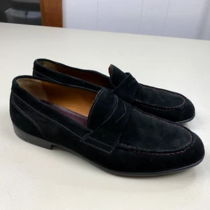 Bruno Magli Penny Loafers Mens 8 Black Suede Leather Purple Moc Stitch Silas - Picture 1 of 13