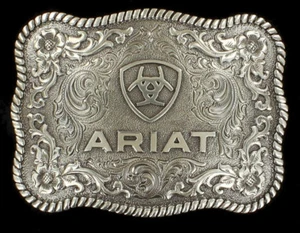 Ariat Western Belt Buckle Scalloped Logo Rectangular Silver A37006 - Picture 1 of 1