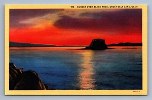Postcard Vtg Utah Sunset Over Black Rock Great Salt Lake Nature - Bild 1 von 2
