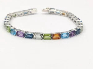 Natural Gemstone, Citrine & Topaz, Multi gemstone Tennis Bracelet, Fine Silver - Picture 1 of 34