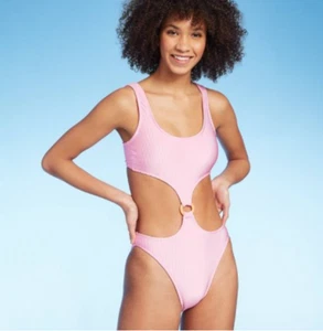 Juniors' Cheeky High Leg Monokini One Piece Swimsuit-Xhilaration -Pink -XS -S631 - Picture 1 of 4