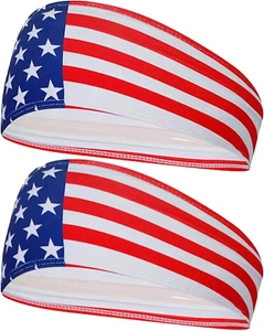 USA FLAG American US Sports Headband Head Sweatband Sweat Hair Wrap Band Stretch - Picture 1 of 12