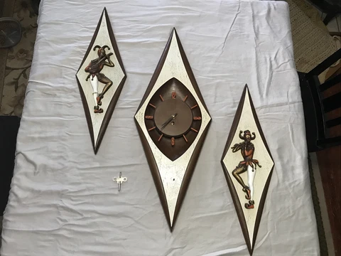 Vtg Retro MCM Burwood Diamond Clock Orange Jester Harlequin Side Panel Key Runs Cover