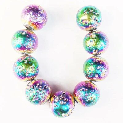 Juego de 2 cuentas redondas de geoda de cuarzo druzy ágata cristal titanio color 10 mm 9 piezas  Foto 1 de 2