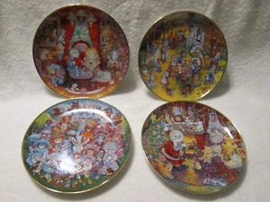 4 Bill Bell Franklin Mint Heirloom Cat Plates Gold Trim - Bild 1 von 10