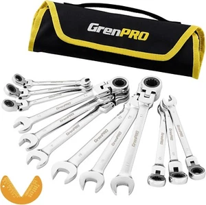 13-Piece Flex-Head Ratcheting Wrench Set - Chrome Vanadium, Metric & Standard - Picture 1 of 9