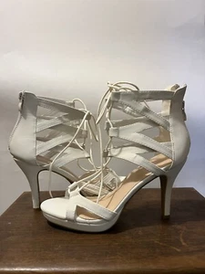 Gr. 8,5 brandneu ohne Karton TOP MODA weiße Schnür-Gladiator-Sandalen 4,5"-Absätze - Bild 1 von 10