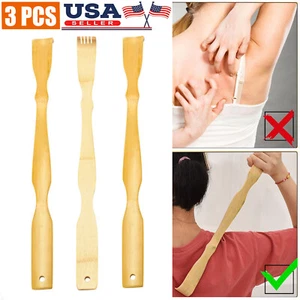 3 pezzi raschietto posteriore in legno bambù per alleviare prurito manico lungo US - Foto 1 di 13