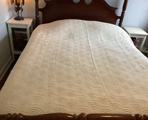 Colcha vintage Normandie doble blanca matelassé flecos algodón 72X114 - Imagen 1 de 8
