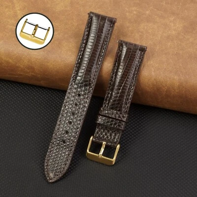 Correa de reloj de cuero de lagarto marrón para hombre correa de reloj acolchada hebilla dorada liberación rápida Foto 1 de 4
