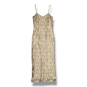 Vintage Wallis Gold Floral Lace Midi Dress Size 12 Special Occasion Party Classy - Picture 1 of 15