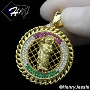 925 STERLING SILVER ICY CUBIC ZIRCONIA GOLD PLATED SAN JUDAS ST.JUDE PENDANT*379 - Picture 1 of 3