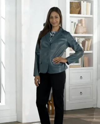 Blazer Denim & Co. Imitación Cuero con Bolsillo Gris Azul Pizarra Oscura XS Foto 1 de 4