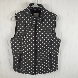 Loft Womens Charcoal Gray Polka Dot Quilted Puffer Full Zip Vest Size Medium - Picture 1 of 11