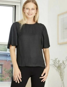 WOMEN'S JACQUARD SHORT SLEEVE TOP  Shirt A NEW DAY Black - Picture 1 of 2