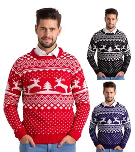 Men's Christmas Sweater Round Neck Long Sleeve Unisex Knitted Xmas Jumper - Picture 1 of 10