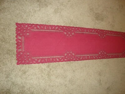 Lace Table Runner Burgundy Battenburg design  72 x 14 - Image 1 of 4