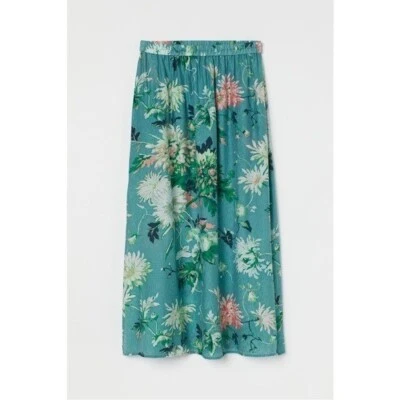 H&M Women's Size Large Turquoise Blue Green Long Skirt Floral A-Line Lined - Image 1 of 4
