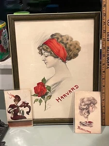 1919 Harvard University Earl Christy type painting Charles Dana Gibson Girl wc - Picture 1 of 4
